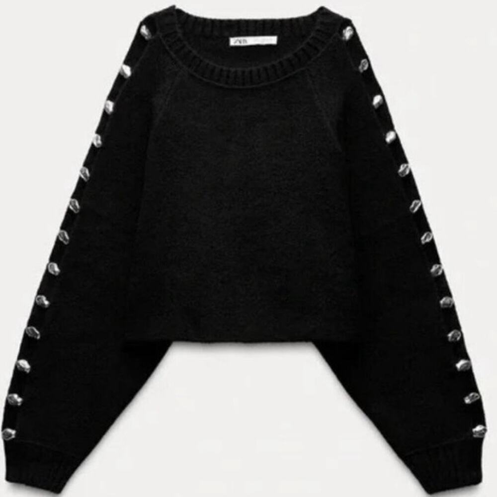 ZARA BOBBLE SLEEVE
KNIT SWEATER BLACK WOMENS SIZE MEDIUM 6-8 NWT